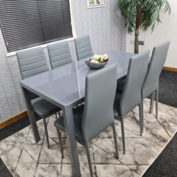 Kosy Koala Modern Rectangle Glass Dining Table Set With 6 Grey Faux Leather Chairs Dining Room Furniture - thumbnail 4