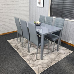 Kosy Koala Modern Rectangle Glass Dining Table Set With 6 Grey Faux Leather Chairs Dining Room Furniture - thumbnail 2
