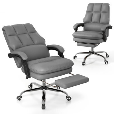 Costway Ergonomic Office Chair Pu Leather Computer Chair W/ Footrest-Grey - image 1
