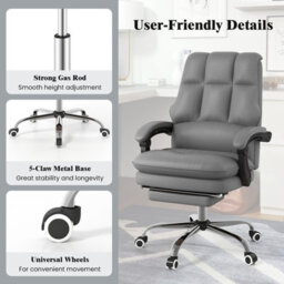 Costway Ergonomic Office Chair Pu Leather Computer Chair W/ Footrest-Grey - thumbnail 9