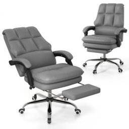 Costway Ergonomic Office Chair Pu Leather Computer Chair W/ Footrest-Grey