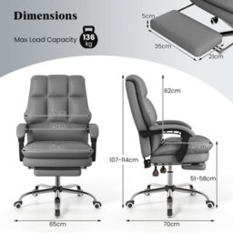 Costway Ergonomic Office Chair Pu Leather Computer Chair W/ Footrest-Grey - thumbnail 2