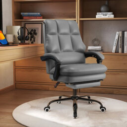 Costway Ergonomic Office Chair Pu Leather Computer Chair W/ Footrest-Grey - thumbnail 3