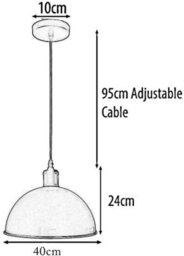 Ledsone E27 Ceiling Pendant Light Fixtures 40Cm Metal Black Dome Shades Retro Hanging Lamp For Living Room Bedroom Kitchen - thumbnail 2