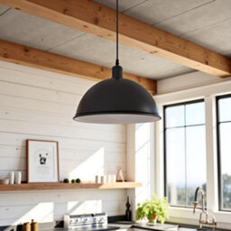 Ledsone E27 Ceiling Pendant Light Fixtures 40Cm Metal Black Dome Shades Retro Hanging Lamp For Living Room Bedroom Kitchen - thumbnail 3