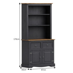 Dresser Small 2 Door Sideboard Charcoal Mexican Solid Wood Pine Wooden - thumbnail 2