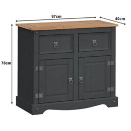 Dresser Small 2 Door Sideboard Charcoal Mexican Solid Wood Pine Wooden - thumbnail 3