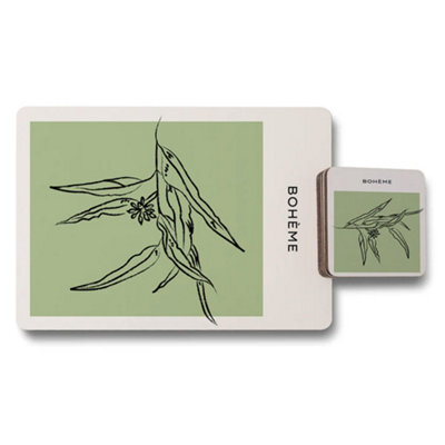 Benjamin Tate Design Boheme Placemat And Coaster Set Featuring Olive Branch Artwork On Wood Base, Limited Edition Collection - image 1