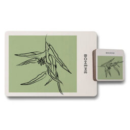 Benjamin Tate Design Boheme Placemat And Coaster Set Featuring Olive Branch Artwork On Wood Base, Limited Edition Collection - thumbnail 1