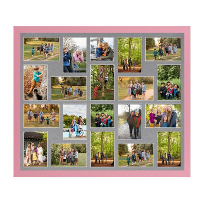 AK Frames 80X70Cm Pastel Pink Modern Multi Photo Frame With Mid Grey Mount - Holds 20 Apertures (18X) 6X4, (2X) 4X4 Photos - image 1
