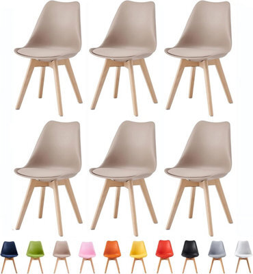MCC Direct Set Of 6 Dining Chairs With Solid Wooden Legs And Seat Cushion Pads In Brown - Eva By Mcc