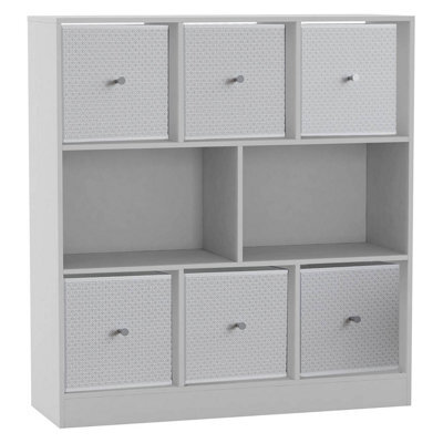 Urbn-Living White, White - Asymmetrical 8 Cube Bookcase Unit W/ 6 Drawer Inserts - image 1