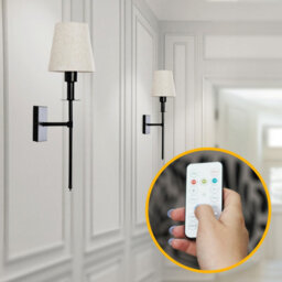 Valuelights Kincaid Rechargeable Easy Fit Wall Light With Fabric Shade - Black - thumbnail 4