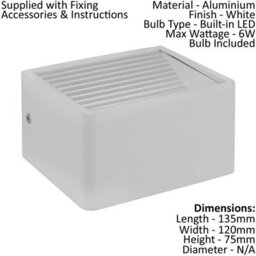 2 Pack Ip44 Outdoor Wall Lights - Modern White Aluminium 6W Led Porch Lamps - thumbnail 2