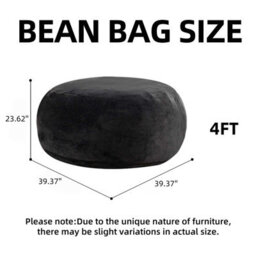 Matteo Medium 4-Foot Black Bean Bag Sofa Chair - Soft Reading Lounger For Adults, Indoor & Outdoor Use - thumbnail 6