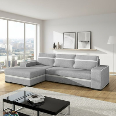 Finn Living Room Corner Sofa Bed With Sinuous Spring Wooden Frame Legs Storage Container 285X165X90Cm Light Grey And White Left - image 1