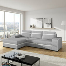 Finn Living Room Corner Sofa Bed With Sinuous Spring Wooden Frame Legs Storage Container 285X165X90Cm Light Grey And White Left - thumbnail 1