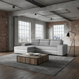 Finn Living Room Corner Sofa Bed With Sinuous Spring Wooden Frame Legs Storage Container 285X165X90Cm Light Grey And White Left - thumbnail 2