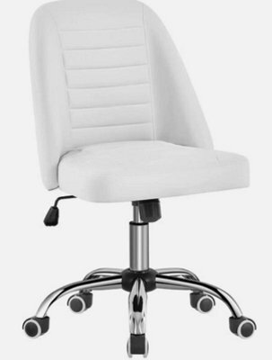 Office Chair Armless Computer Chair Faux Leather Mid Back Rolling Chair White - image 1