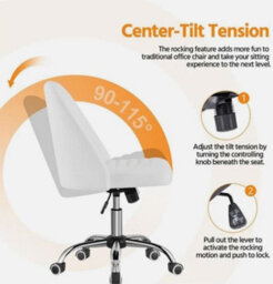 Office Chair Armless Computer Chair Faux Leather Mid Back Rolling Chair White - thumbnail 4