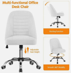 Office Chair Armless Computer Chair Faux Leather Mid Back Rolling Chair White - thumbnail 5