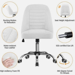 Office Chair Armless Computer Chair Faux Leather Mid Back Rolling Chair White - thumbnail 6