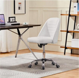 Office Chair Armless Computer Chair Faux Leather Mid Back Rolling Chair White - thumbnail 2
