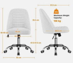 Office Chair Armless Computer Chair Faux Leather Mid Back Rolling Chair White - thumbnail 3