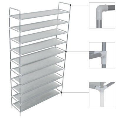 Walplus Shoe Rack With 10 Shelves Metal And Non-Woven Fabric Silver - image 1
