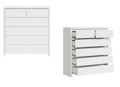 Impact Furniture Wide Tallboy Chest 6 Drawers Bedroom Storage Unit Cabinet White Matt Kaspian - image 1