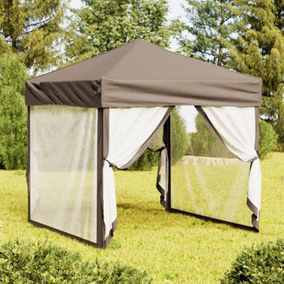 Walplus Folding Party Tent Garden Gazebo Canopy With Sidewalls Taupe 2X2 M - image 1