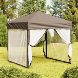 Walplus Folding Party Tent Garden Gazebo Canopy With Sidewalls Taupe 2X2 M - thumbnail 1