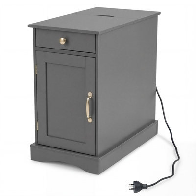 Gainoom Grey Bedside Table Narrow Nightstand End Table W/storage Cabinet & Adjustable Shelf - image 1