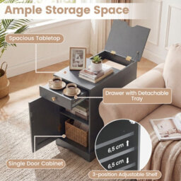 Gainoom Grey Bedside Table Narrow Nightstand End Table W/storage Cabinet & Adjustable Shelf - thumbnail 9