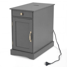 Gainoom Grey Bedside Table Narrow Nightstand End Table W/storage Cabinet & Adjustable Shelf