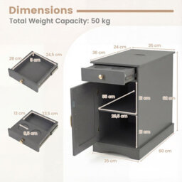 Gainoom Grey Bedside Table Narrow Nightstand End Table W/storage Cabinet & Adjustable Shelf - thumbnail 2