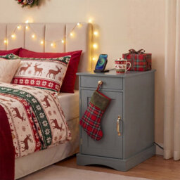 Gainoom Grey Bedside Table Narrow Nightstand End Table W/storage Cabinet & Adjustable Shelf - thumbnail 5