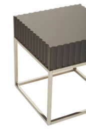 Orsina Grey Hi Gloss Finish Square End Table, Fluted Carved Tabletop With Polished Stainless Steel Frame - thumbnail 2
