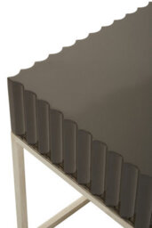 Orsina Grey Hi Gloss Finish Square End Table, Fluted Carved Tabletop With Polished Stainless Steel Frame - thumbnail 3