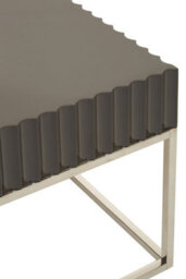Orsina Grey Hi Gloss Finish Square End Table, Fluted Carved Tabletop With Polished Stainless Steel Frame - thumbnail 4