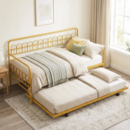 Metal Sofa Bed Pull Out Bed Single Daybed With Trundle With Backrest & Armrests - thumbnail 1