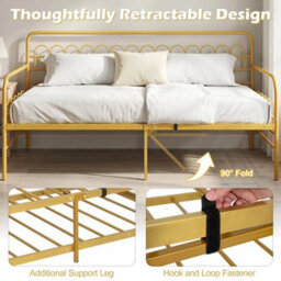 Metal Sofa Bed Pull Out Bed Single Daybed With Trundle With Backrest & Armrests - thumbnail 6