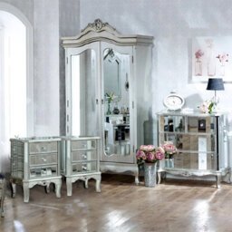 Melody Maison Silver Mirrored Double Wardrobe, Chest Of Drawers And Pair Of Bedside Tables - Tiffany Range