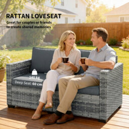 Outsunny 2 Seater Rattan Garden Sofa With Deep Seat, Wide Arms, Mixed Grey - thumbnail 4