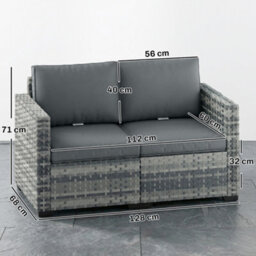 Outsunny 2 Seater Rattan Garden Sofa With Deep Seat, Wide Arms, Mixed Grey - thumbnail 3