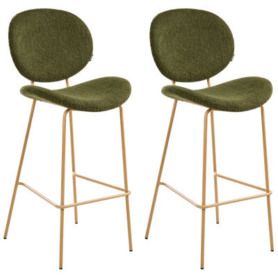 Wyld And Coco Astra Home Set Of 2 Dark Green Boucle Bar Chairs With Wood-Look Iron Legs And Protective Caps - image 1
