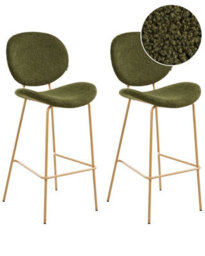 Wyld And Coco Astra Home Set Of 2 Dark Green Boucle Bar Chairs With Wood-Look Iron Legs And Protective Caps - thumbnail 3