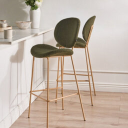 Wyld And Coco Astra Home Set Of 2 Dark Green Boucle Bar Chairs With Wood-Look Iron Legs And Protective Caps - thumbnail 2