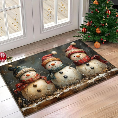 CLEFFNS Christmas Carpet Snowman Floor Mat Doormat Welcome Mat Living Room Carpet Bedroom Carpet Washable Home Decor, 60X90Cm - image 1