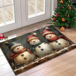 CLEFFNS Christmas Carpet Snowman Floor Mat Doormat Welcome Mat Living Room Carpet Bedroom Carpet Washable Home Decor, 60X90Cm